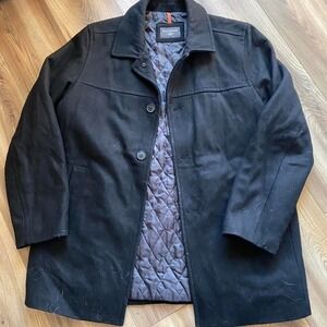 Black wool Dockers jacket with quilted lining and button fastening